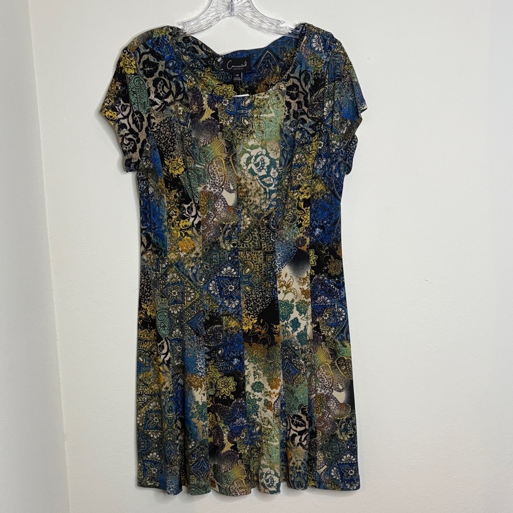 ❌SOLD❌Connected Apparel Women's Patchwork Mini Dress - Blue, Green, Black
